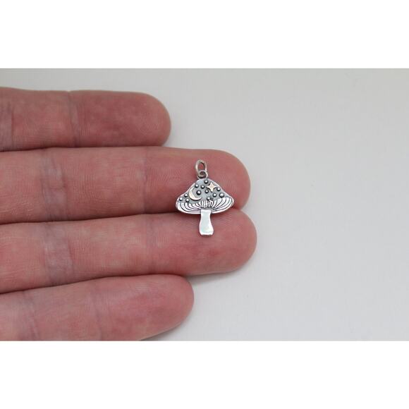Sterling Silver Mushroom Charm with Bronze Star and Moon - Picture 1 of 4
